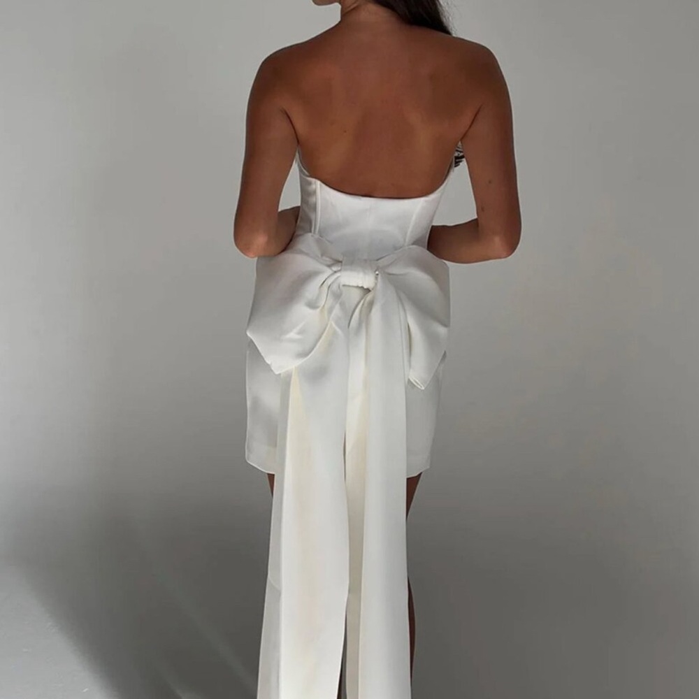 Meshki White Strapless Dress with Bow